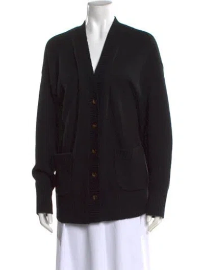 Pre-owned White + Warren Cashmere V-neck Sweater In Black