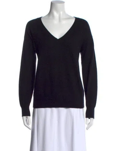 Pre-owned White + Warren Cashmere V-neck Sweater In Black