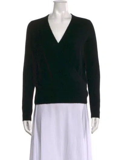 Pre-owned White + Warren Cashmere V-neck Sweater In Black