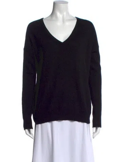 Pre-owned White + Warren Cashmere V-neck Sweater In Black