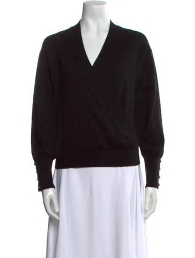 Pre-owned White + Warren Cashmere V-neck Sweater In Black