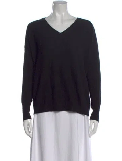 Pre-owned White + Warren Cashmere V-neck Sweater In Black