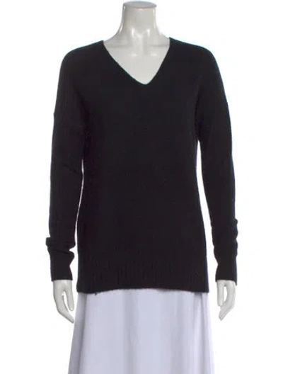 Pre-owned White + Warren Cashmere V-neck Sweater In Black