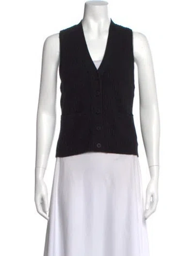 Pre-owned White + Warren Cashmere V-neck Sweater In Black
