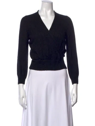 Pre-owned White + Warren Cashmere V-neck Sweater In Black