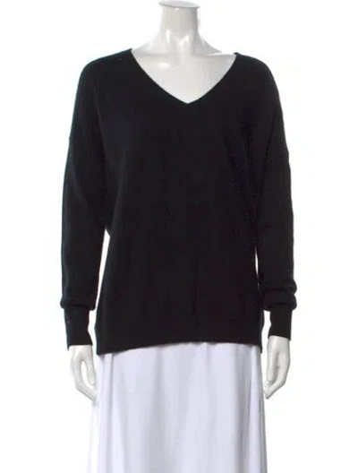 Pre-owned White + Warren Cashmere V-neck Sweater In Black