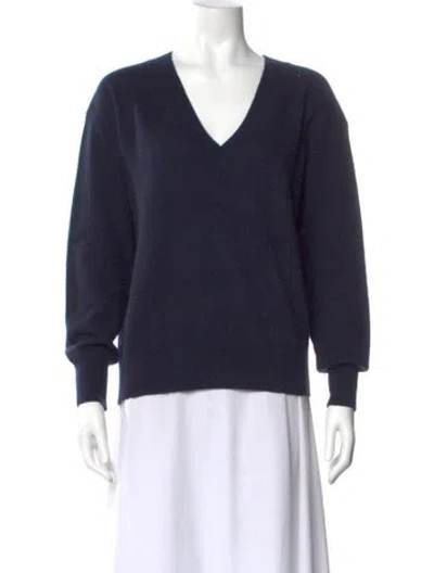 Pre-owned White + Warren Cashmere V-neck Sweater In Blue