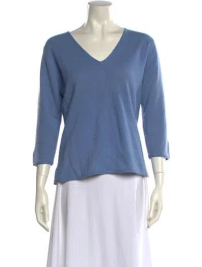 Pre-owned White + Warren Cashmere V-neck Sweater In Blue
