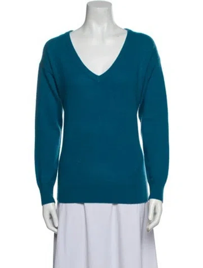 Pre-owned White + Warren Cashmere V-neck Sweater In Blue