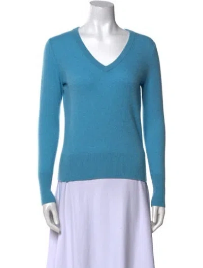 Pre-owned White + Warren Cashmere V-neck Sweater In Blue