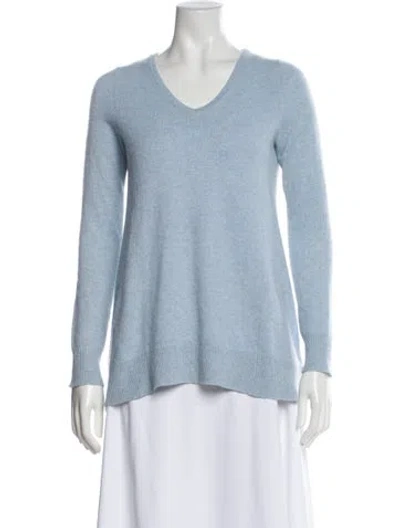 Pre-owned White + Warren Cashmere V-neck Sweater In Blue