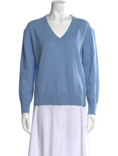 Pre-owned White + Warren Cashmere V-neck Sweater In Blue