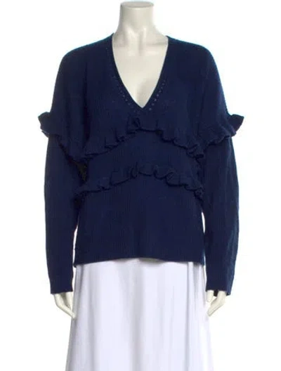 Pre-owned White + Warren Cashmere V-neck Sweater In Blue