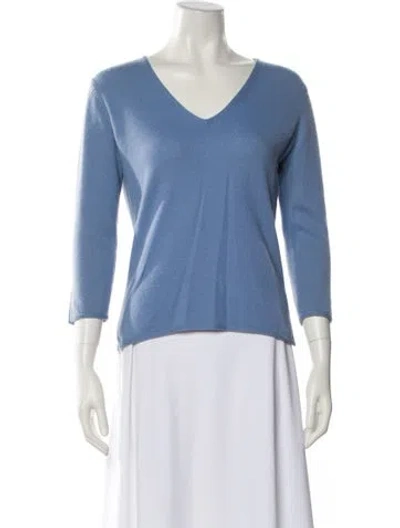 Pre-owned White + Warren Cashmere V-neck Sweater In Blue