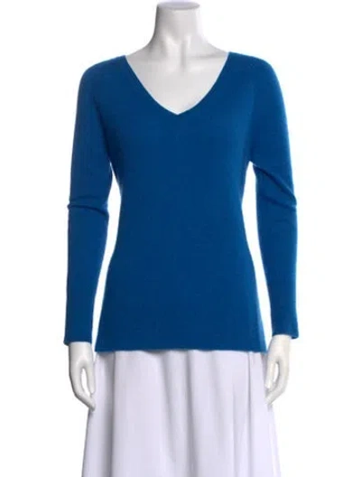 Pre-owned White + Warren Cashmere V-neck Sweater In Blue