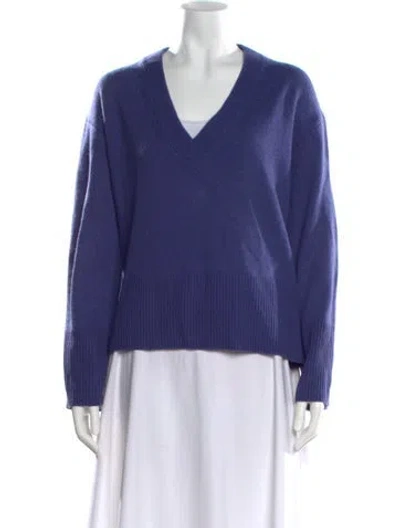 Pre-owned White + Warren Cashmere V-neck Sweater In Blue