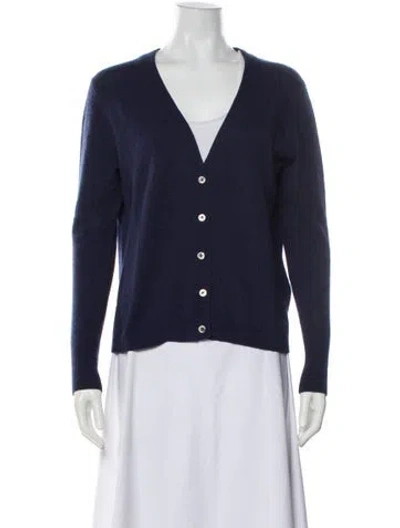 Pre-owned White + Warren Cashmere V-neck Sweater In Blue