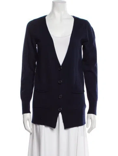 Pre-owned White + Warren Cashmere V-neck Sweater In Blue