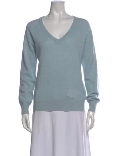 Pre-owned White + Warren Cashmere V-neck Sweater In Blue