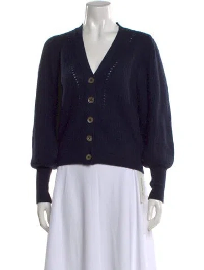 Pre-owned White + Warren Cashmere V-neck Sweater In Blue