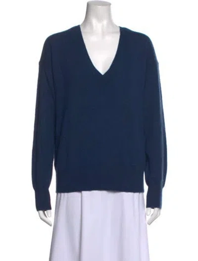 Pre-owned White + Warren Cashmere V-neck Sweater In Blue