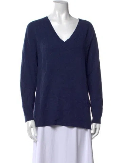 Pre-owned White + Warren Cashmere V-neck Sweater In Blue