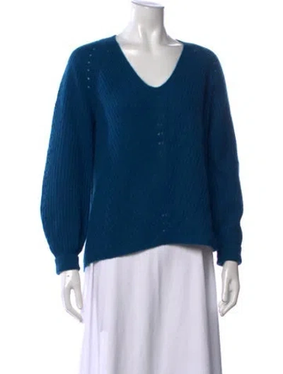 Pre-owned White + Warren Cashmere V-neck Sweater In Blue