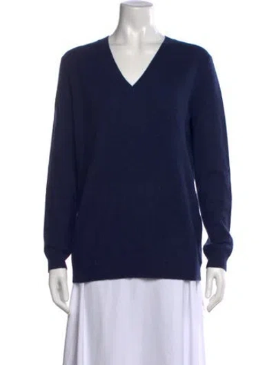 Pre-owned White + Warren Cashmere V-neck Sweater In Blue