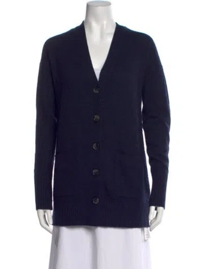 Pre-owned White + Warren Cashmere V-neck Sweater In Blue