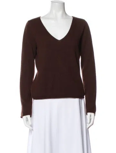 Pre-owned White + Warren Cashmere V-neck Sweater In Brown