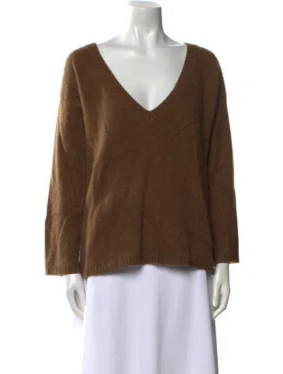 Pre-owned White + Warren Cashmere V-neck Sweater In Brown