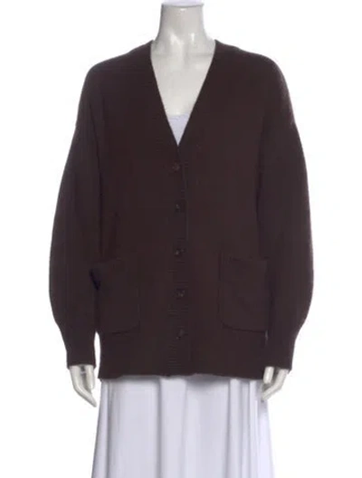 Pre-owned White + Warren Cashmere V-neck Sweater In Brown