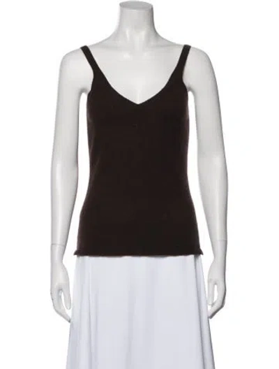 Pre-owned White + Warren Cashmere V-neck Sweater In Brown