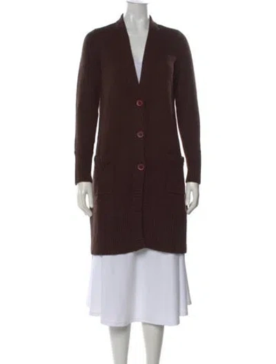 Pre-owned White + Warren Cashmere V-neck Sweater In Brown