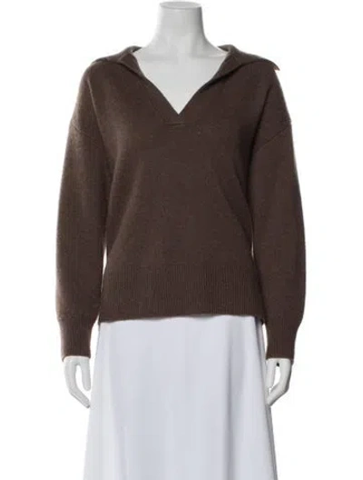 Pre-owned White + Warren Cashmere V-neck Sweater In Brown
