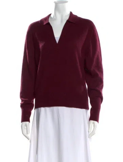 Pre-owned White + Warren Cashmere V-neck Sweater In Burgundy