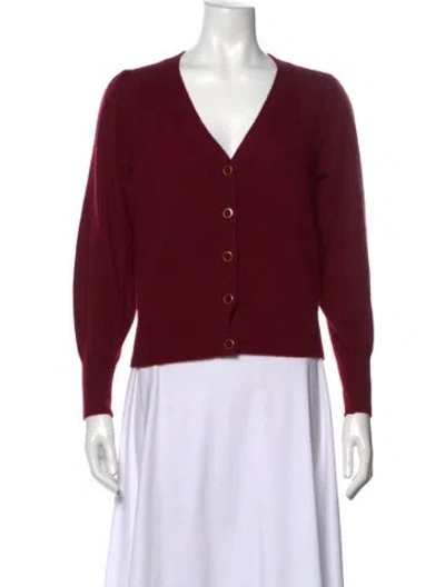 Pre-owned White + Warren Cashmere V-neck Sweater In Burgundy