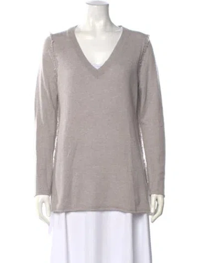 Pre-owned White + Warren Cashmere V-neck Sweater In Gray