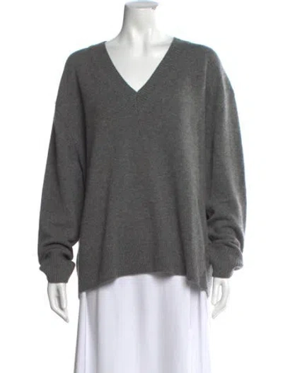 Pre-owned White + Warren Cashmere V-neck Sweater In Gray