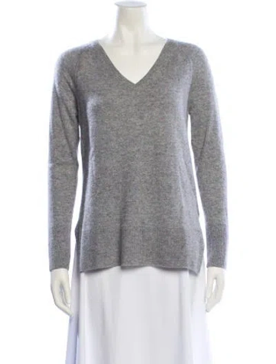 Pre-owned White + Warren Cashmere V-neck Sweater In Gray
