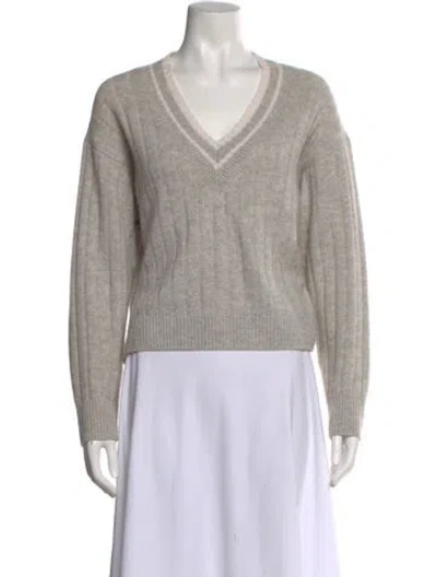 Pre-owned White + Warren Cashmere V-neck Sweater In Gray