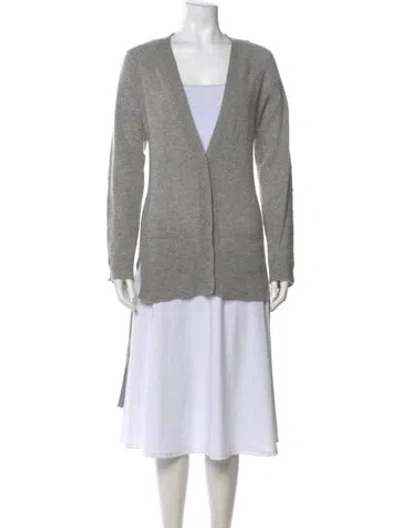 Pre-owned White + Warren Cashmere V-neck Sweater In Gray