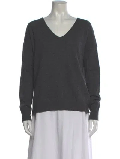 Pre-owned White + Warren Cashmere V-neck Sweater In Gray