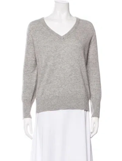 Pre-owned White + Warren Cashmere V-neck Sweater In Gray