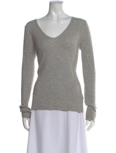 Pre-owned White + Warren Cashmere V-neck Sweater In Gray