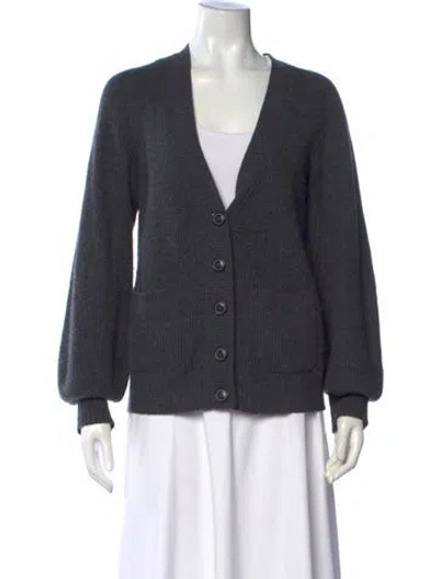 Pre-owned White + Warren Cashmere V-neck Sweater In Gray