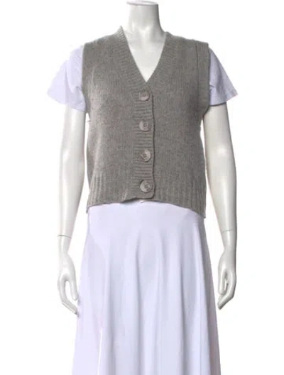 Pre-owned White + Warren Cashmere V-neck Sweater In Gray