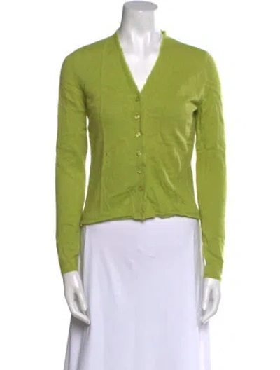 Pre-owned White + Warren Cashmere V-neck Sweater In Green