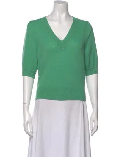 Pre-owned White + Warren Cashmere V-neck Sweater In Green