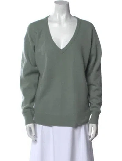 Pre-owned White + Warren Cashmere V-neck Sweater In Green